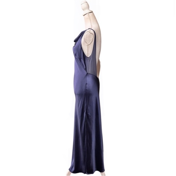 Vintage Y2K 100% Silk Blue Slip Dress Cowl Neck Silk Dress Backless Dress Prom - Picture 6 of 15